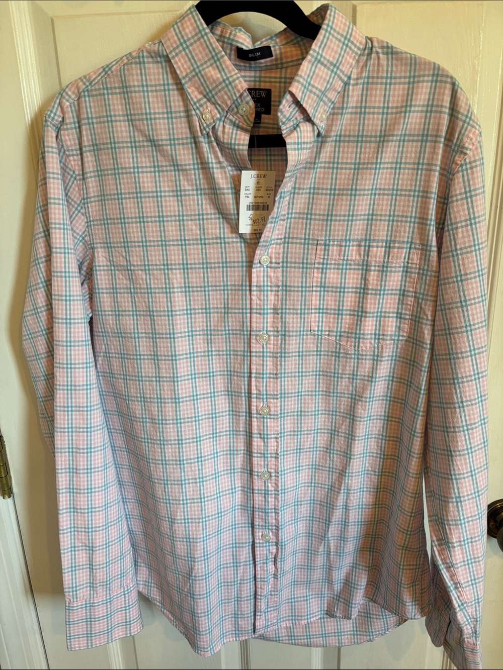 J. Crew Men's Button-Down Shirt in Light Pink and light blue Plaid